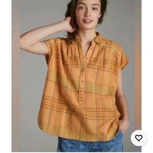 Pilcro Anthropologie Serena Surf Yellow Plaid Boxy Sleeveless Top Size XL